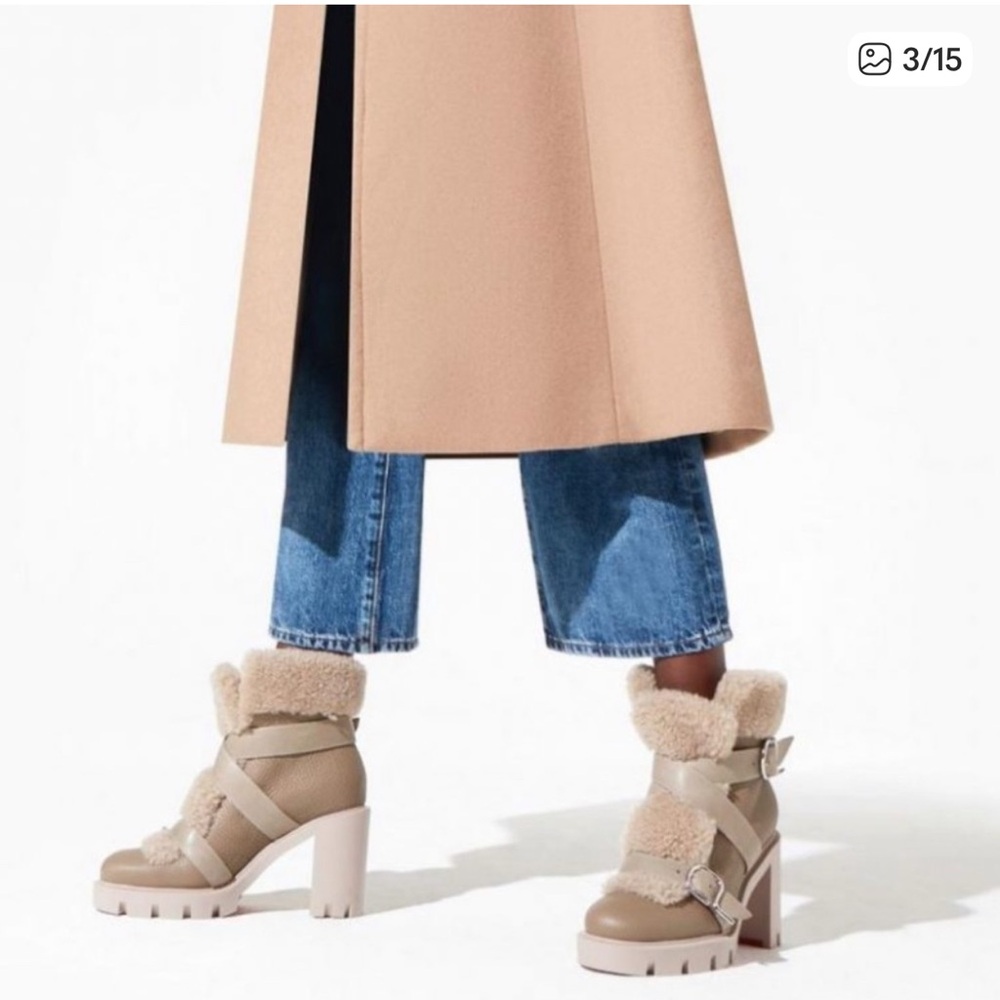 Christian Louboutin Tan and Cream Ankle Boots